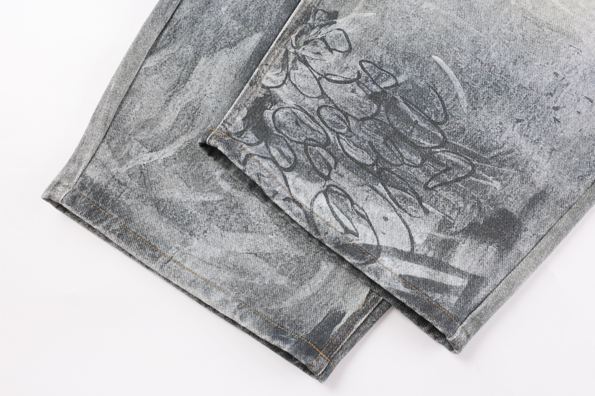 Pantalon en jean délavé à coupe incurvée Madxmarx Graffiti