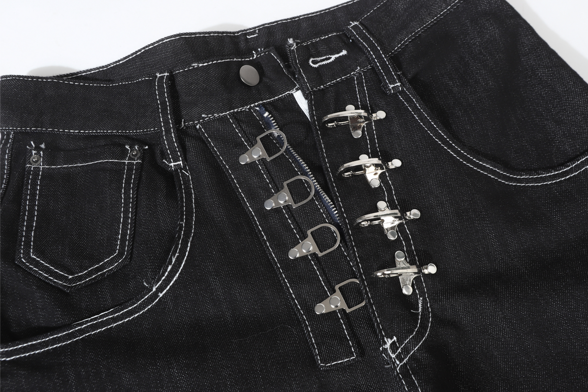 Madxmarx Buckle Detail Wide-Leg Denim Pants
