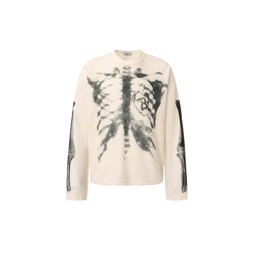 Camiseta de Manga Longa com Estampa de Esqueleto Madxmarx - M / Damasco