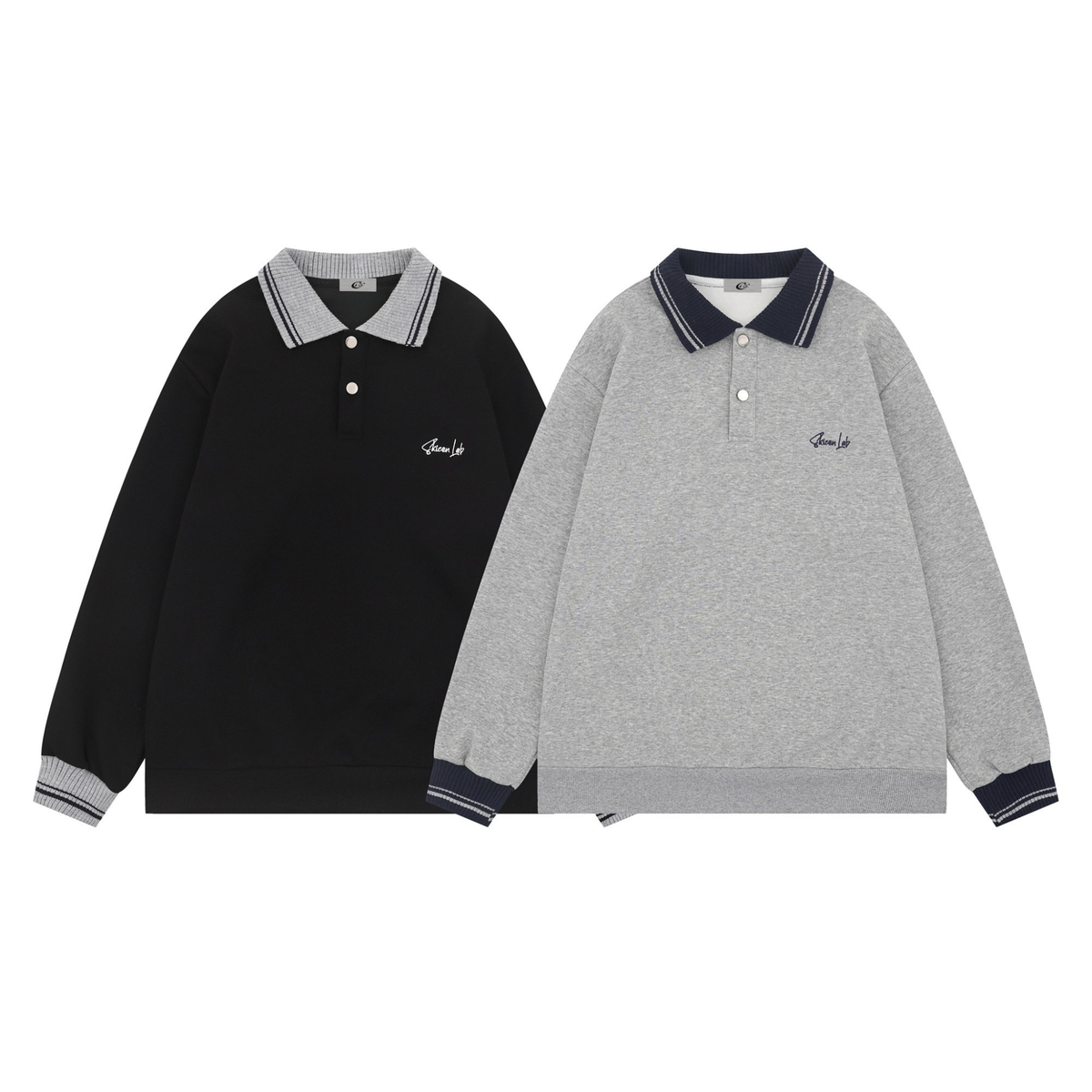Madxmarx Classic Knit-Collar Polo Sweatshirt