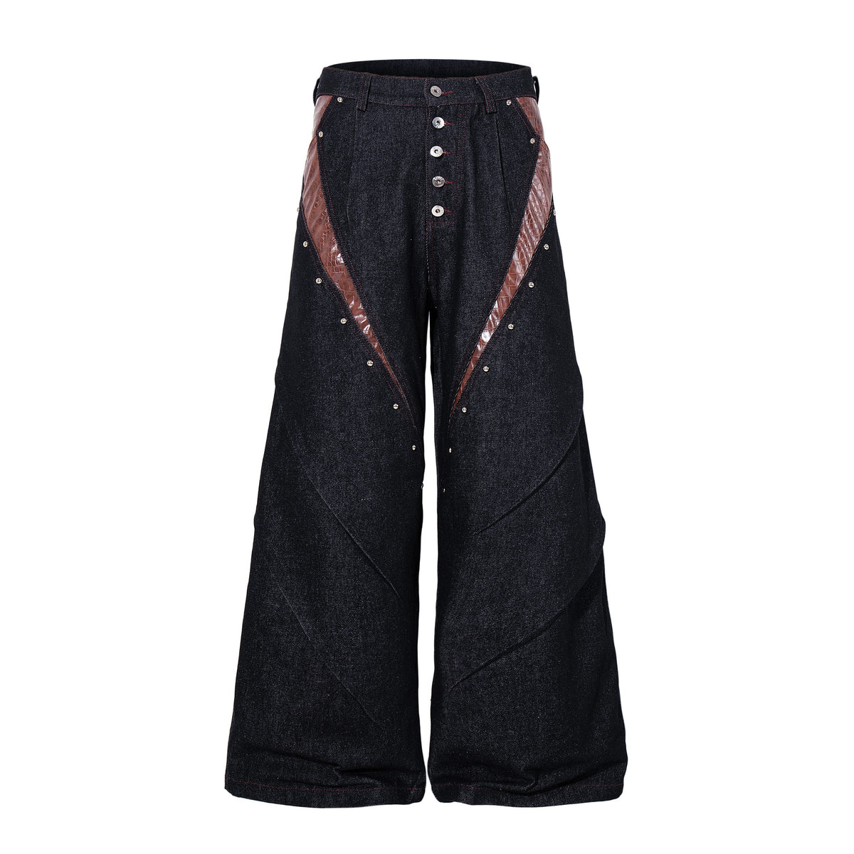Madxmarx Croc-Effect Panel Studded Wide-Leg Jeans