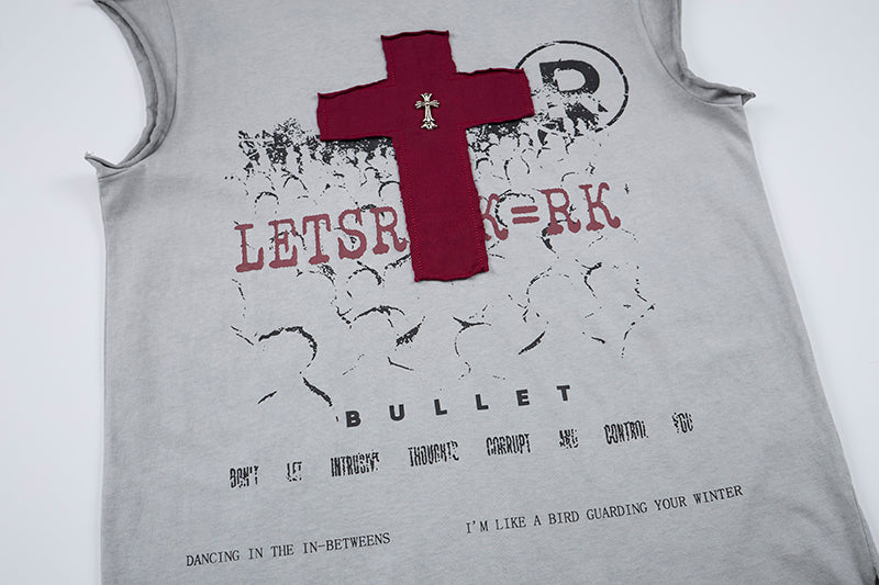 Madxmarx Distressed Cross Sleeveless T-Shirt