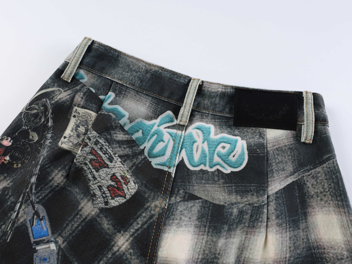 Jeans tipo globo de parches de franela en capas de Madxmarx