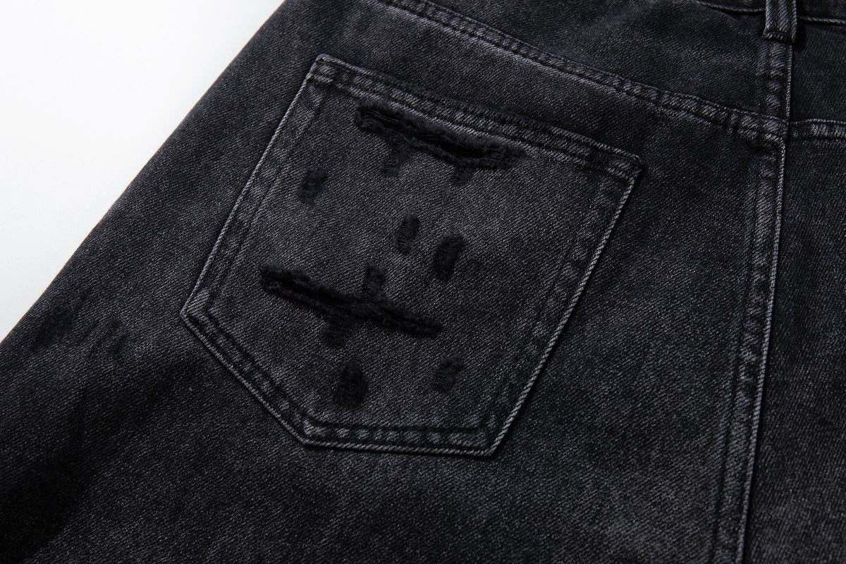 Madxmarx Jeans mit weitem Bein in beschichteter Distress-Optik