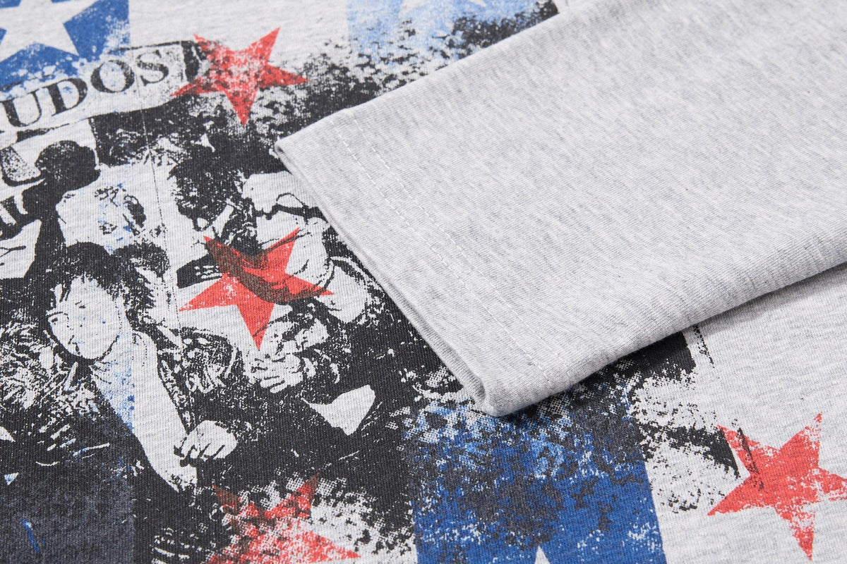 Madxmarx Distressed Star Collage Long Sleeve Tee