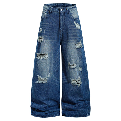 Madxmarx Distressed Wide-Leg Denim Jeans - S / Blue