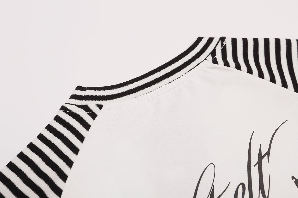 Madxmarx Music Note Striped Raglan Long Sleeve Tee