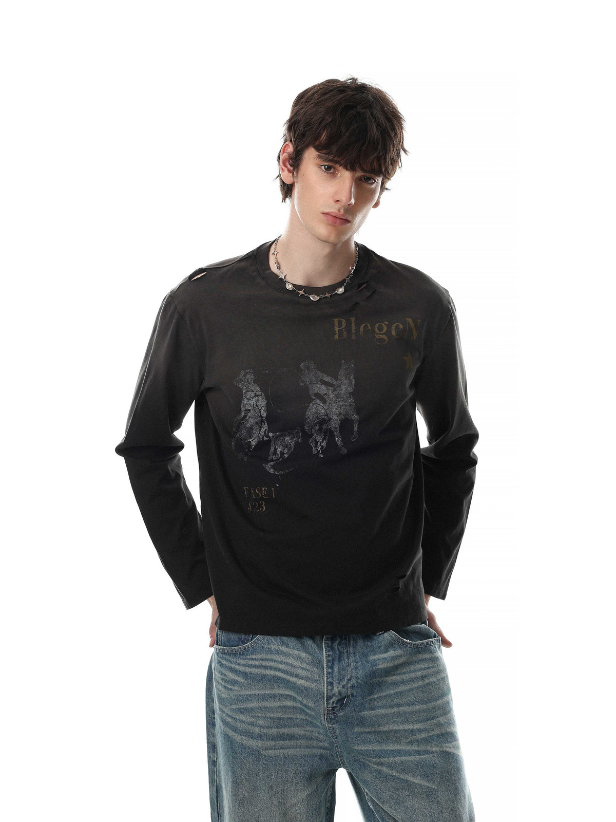 Madxmarx Vintage Distressed Graphic Long Sleeve T-Shirt