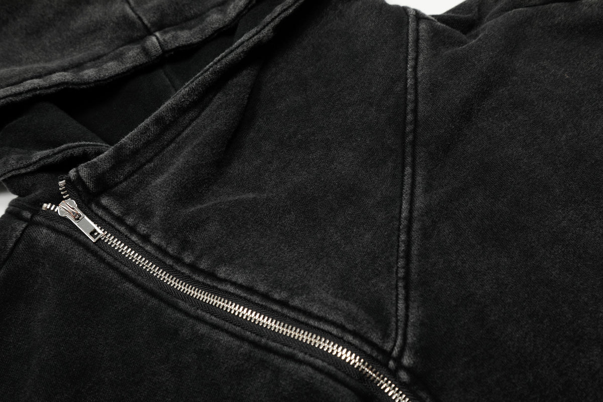Madxmarx Asymmetric Zip Washed Hoodie Jacket