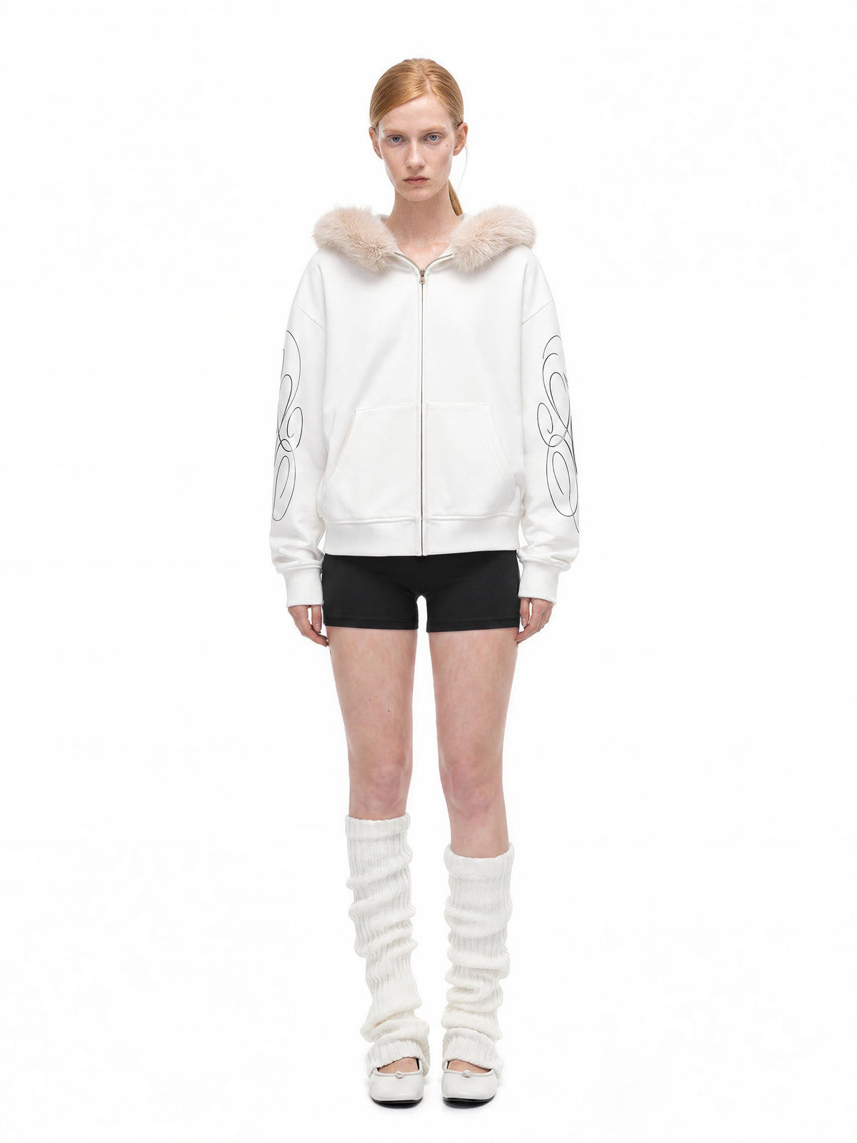 Madxmarx Faux Fur Hood Graphic Zip-Up Hoodie