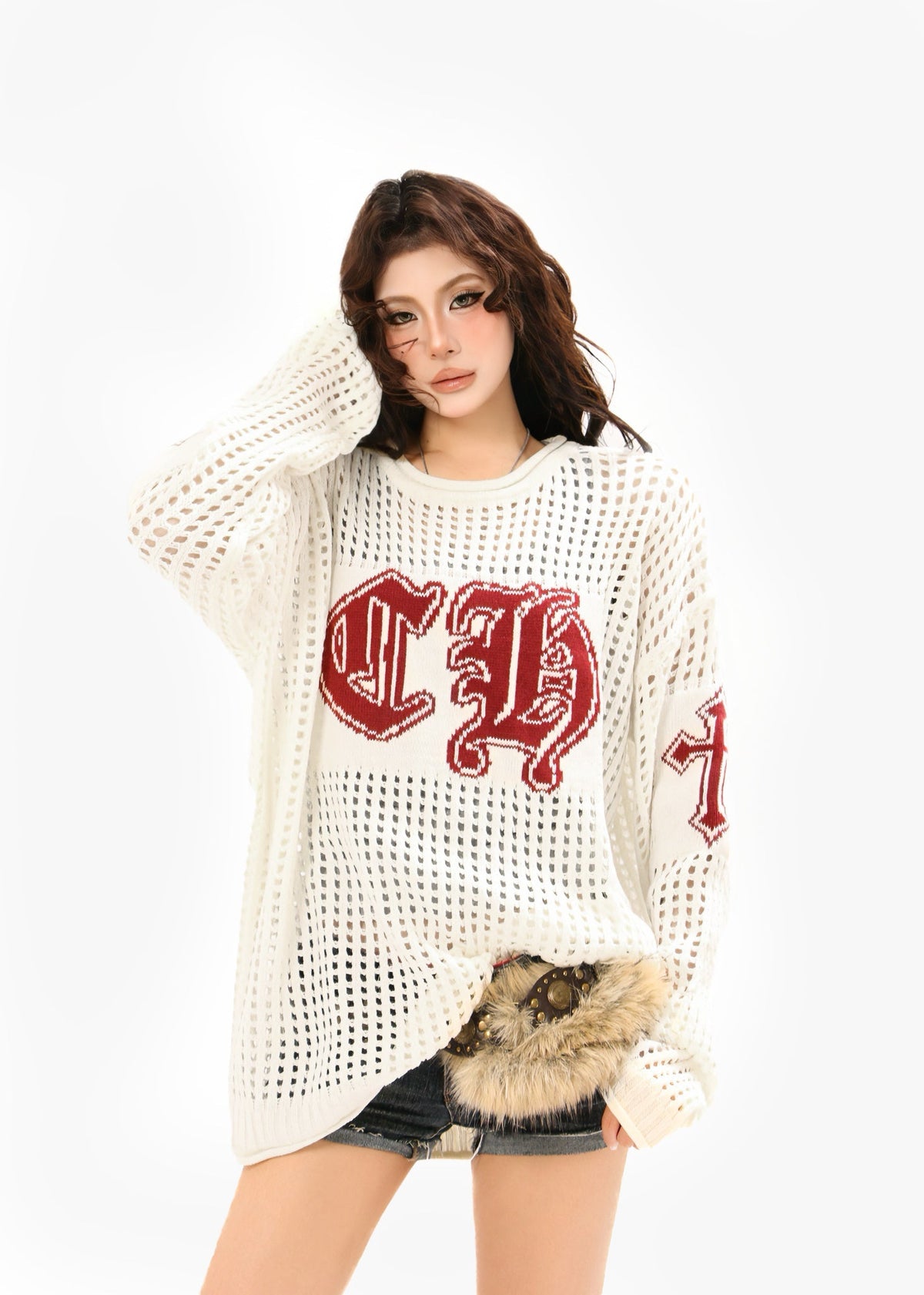 Madxmarx Hollow Knit Crewneck Sweater