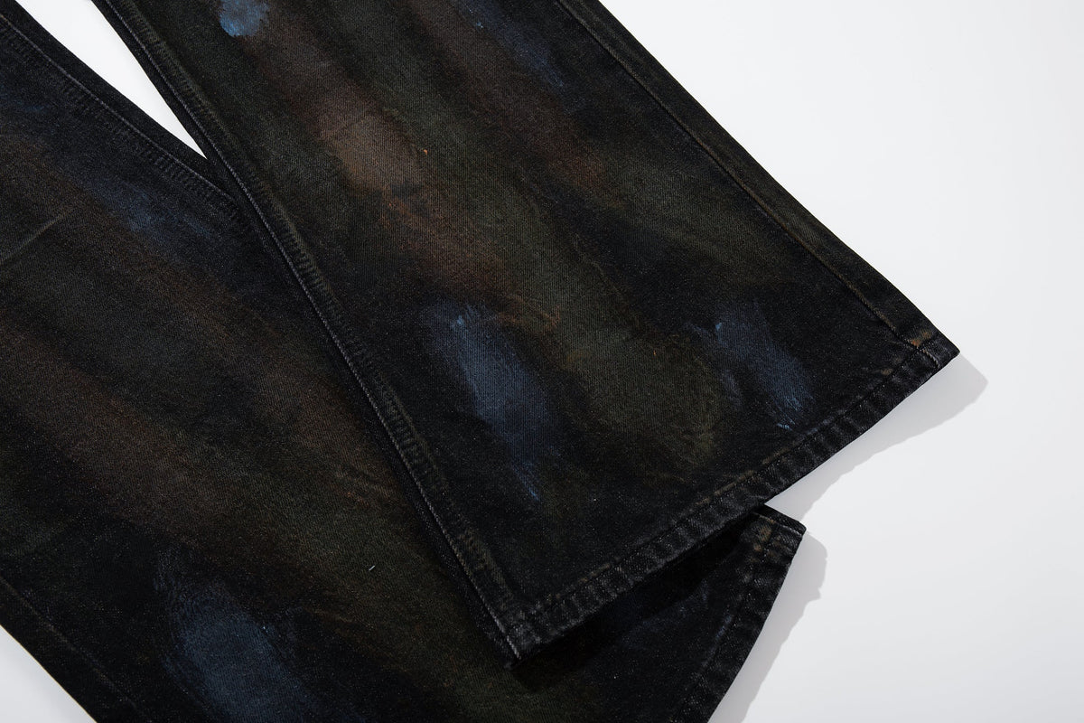 Madxmarx Hand-Painted Washed Wide-Leg Jeans