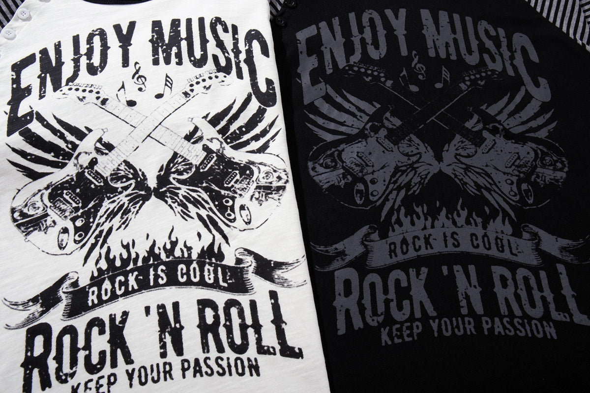 Madxmarx Rock Music Striped Raglan Long Sleeve Tee