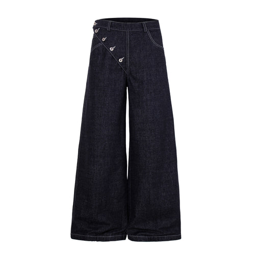 Madxmarx Asymmetric Button Wide-Leg Jeans - S / Black