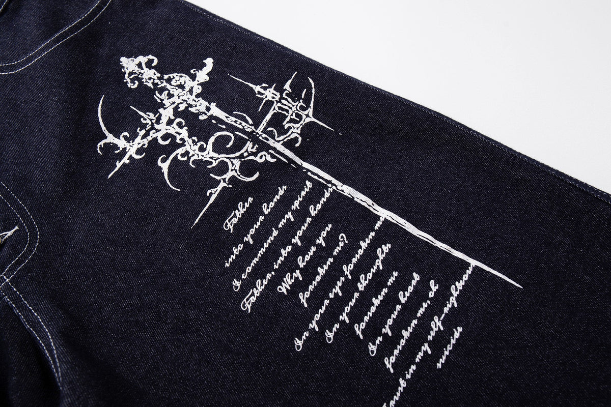 Madxmarx Gothic Script Wide-Leg Jeans