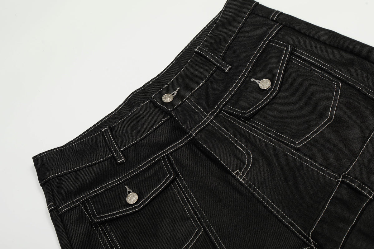 Pantalon large en jean à surpiqûres contrastantes Madxmarx