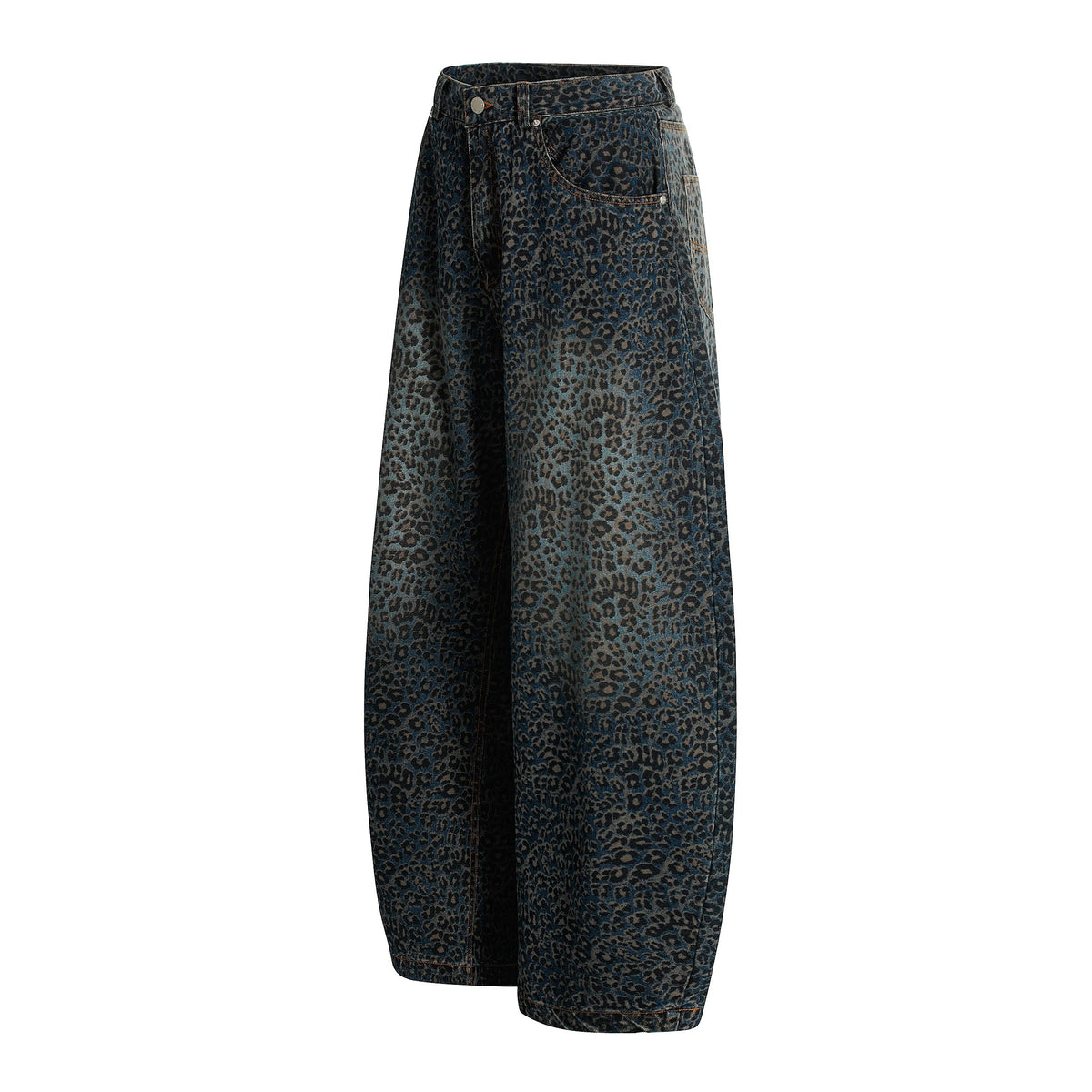 Pantalones de mezclilla tipo barril con estampado de leopardo Madxmarx