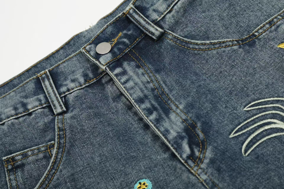 Jean en denim brodé tropical Madxmarx