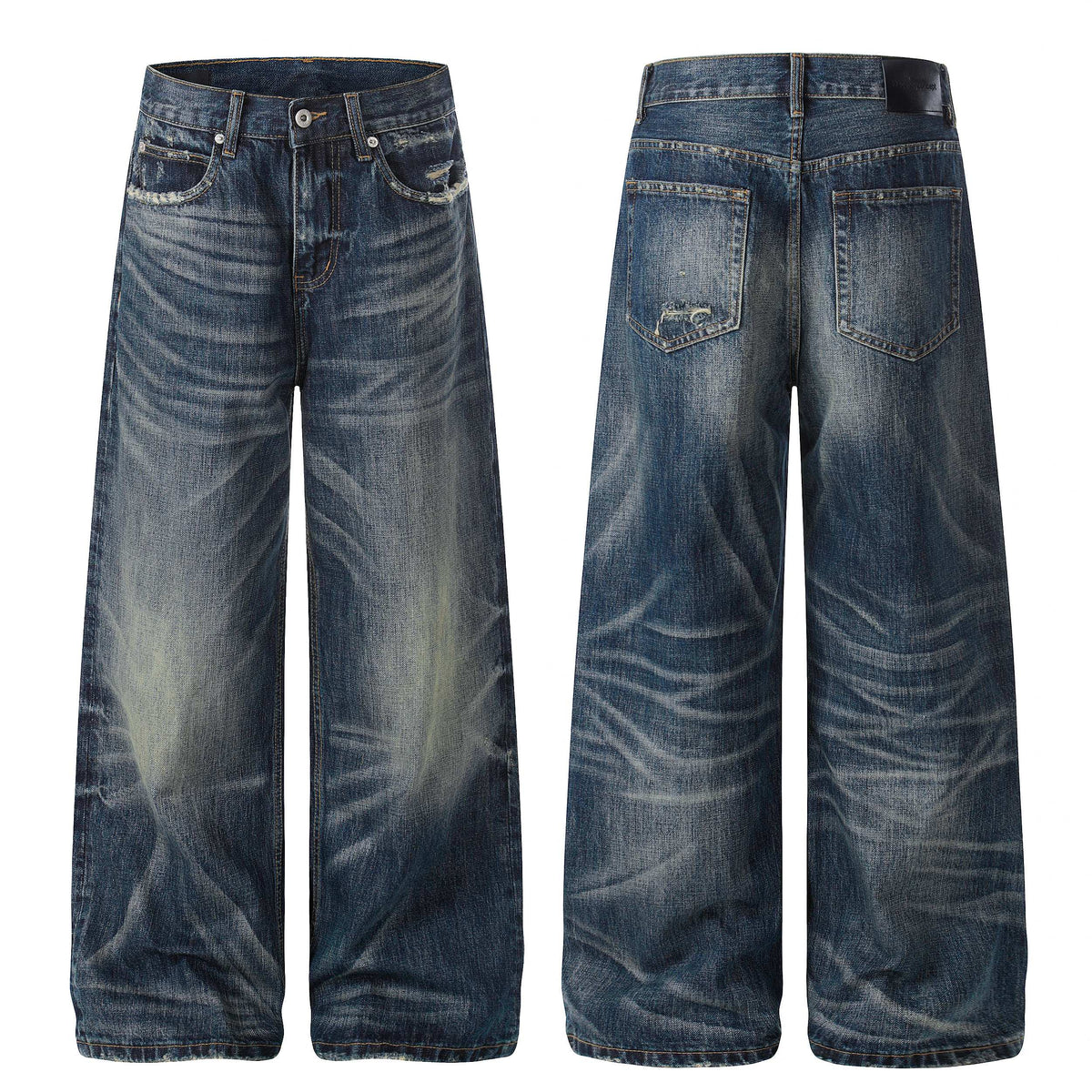 Madxmarx Distressed Dark Wash Wide-Leg Jeans
