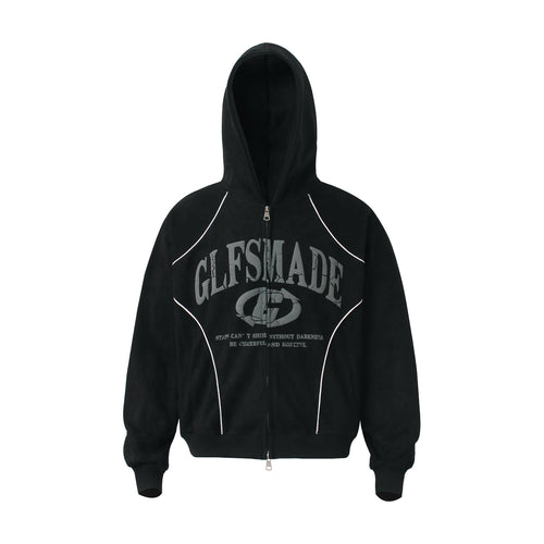 Madxmarx Suede Graphic Zip Hoodie - M / Black