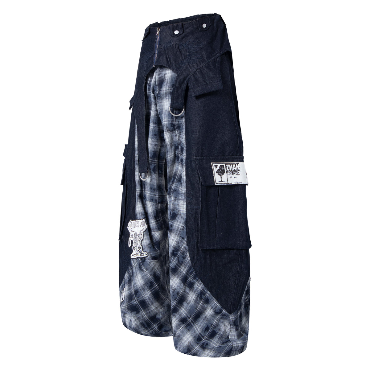 Madxmarx Layered Plaid Panel Wide-Leg Pants
