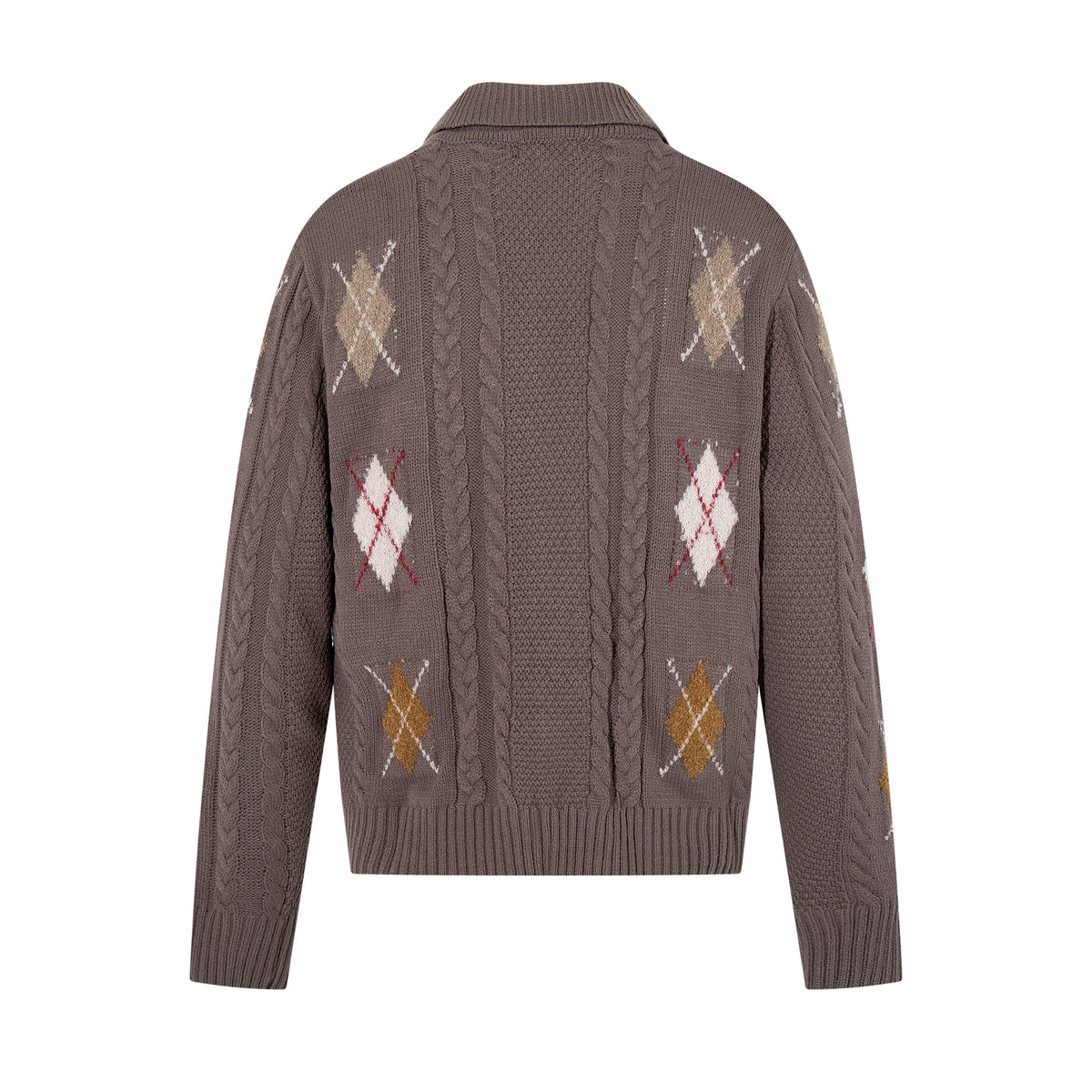 Madxmarx Argyle Cable Knit Cardigan