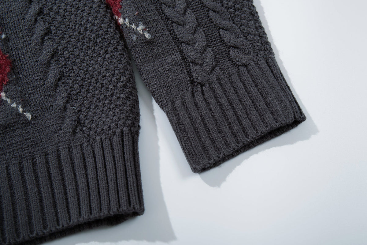 Madxmarx Argyle Cable Knit Cardigan