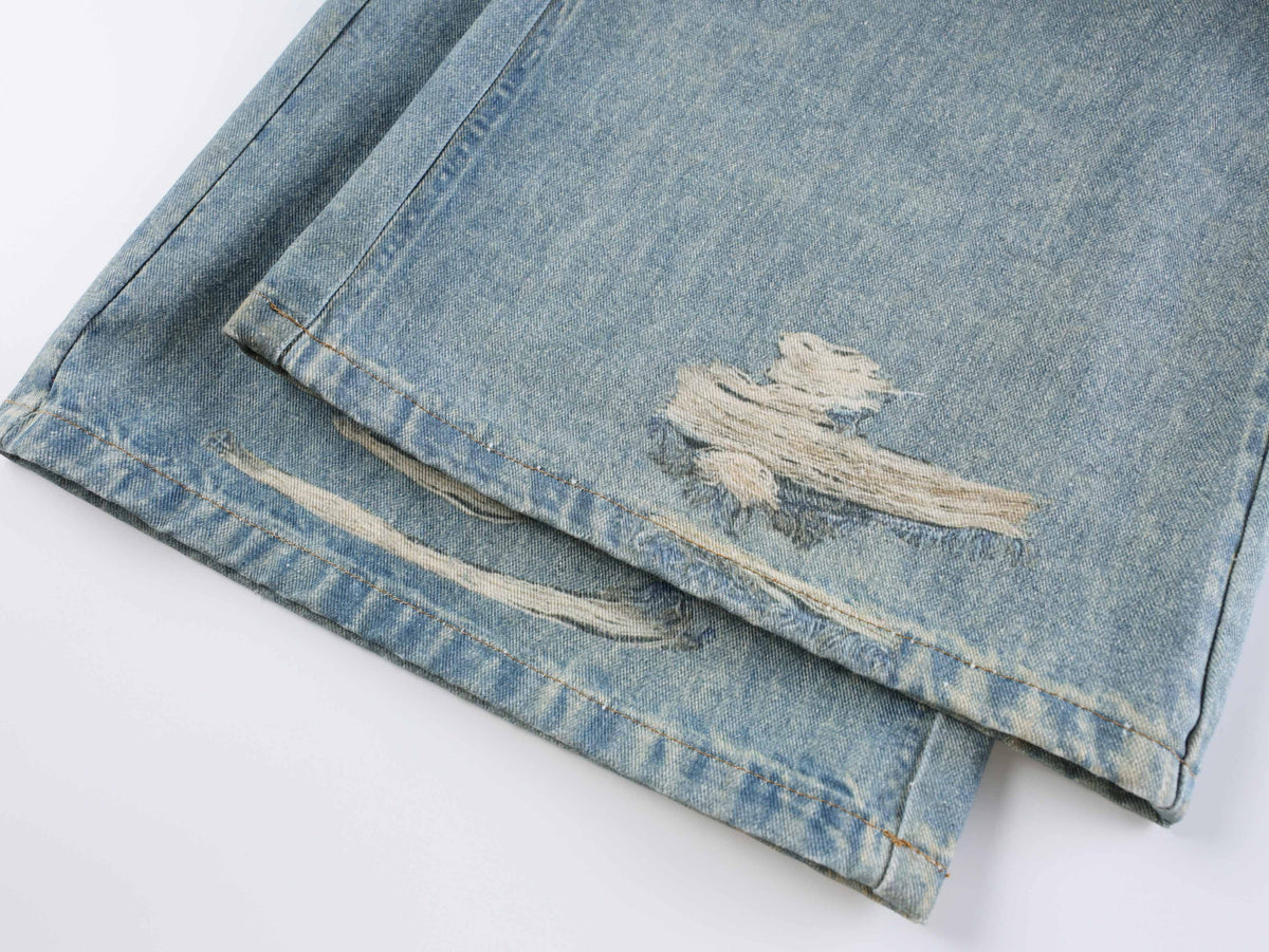 Jeans tipo globo de parches de franela en capas de Madxmarx