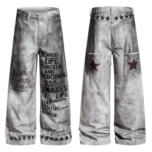 Pantalones anchos con gráfico lavado Madxmarx - XS / Gris