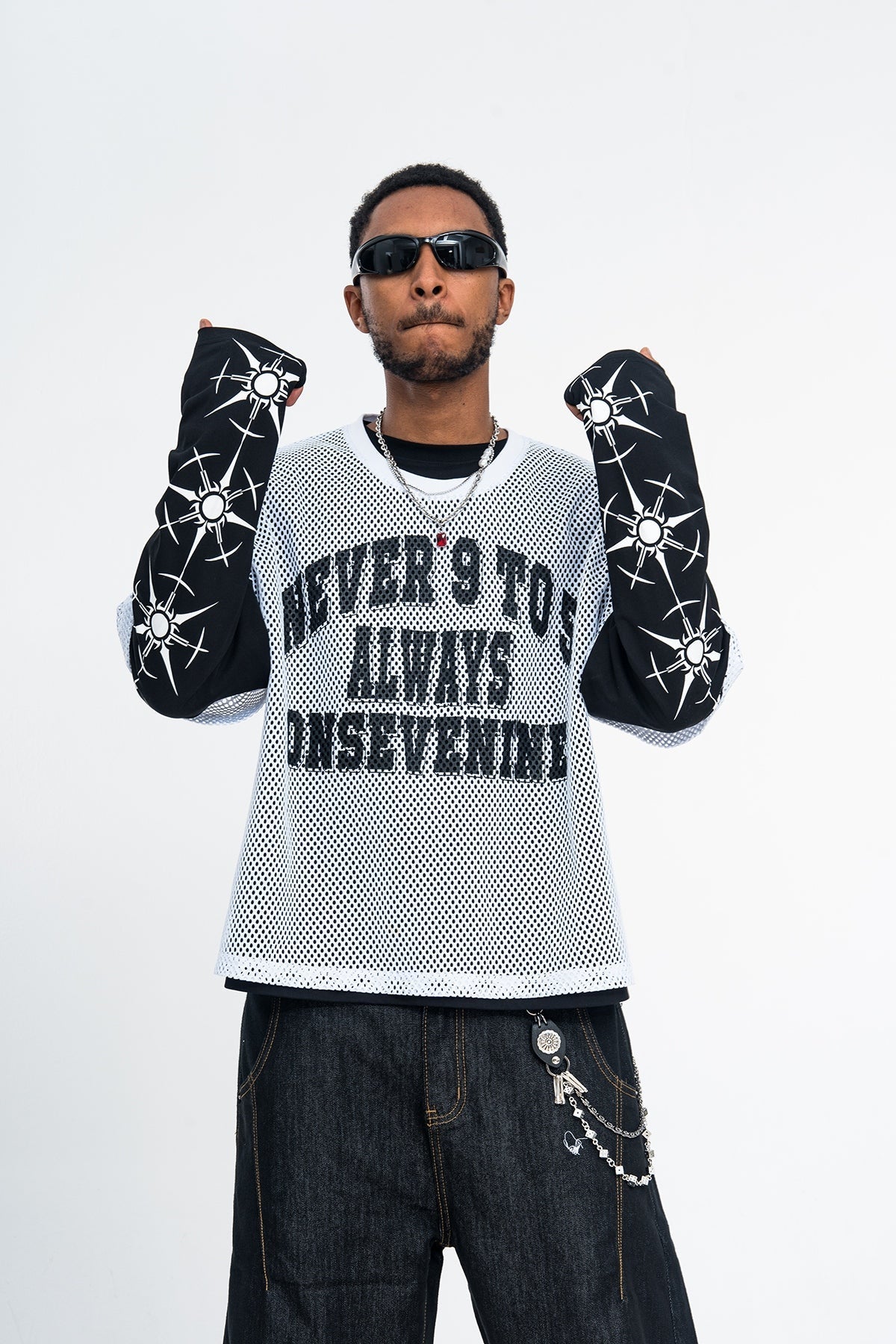 Madxmarx Layered Mesh Graphic Long Sleeve Tee