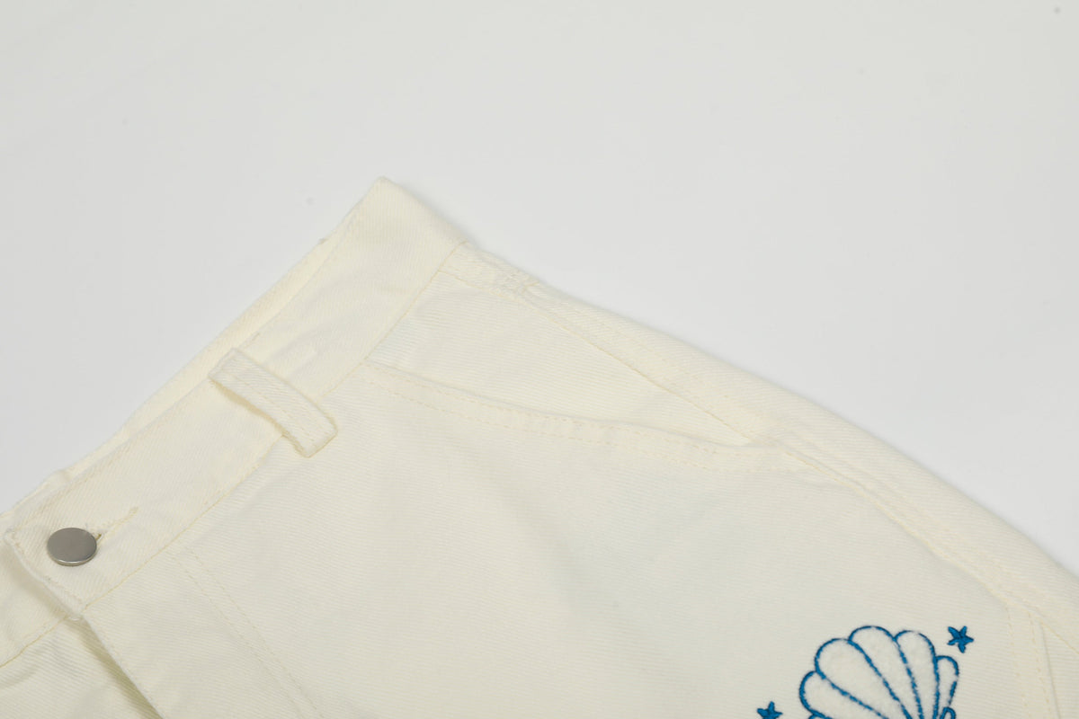 Madxmarx Sea Shell Embroidered Cargo Pants