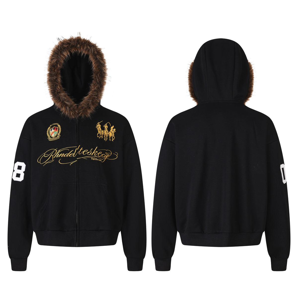 Madxmarx Faux Fur Trim Graphic Zip-Up Hoodie