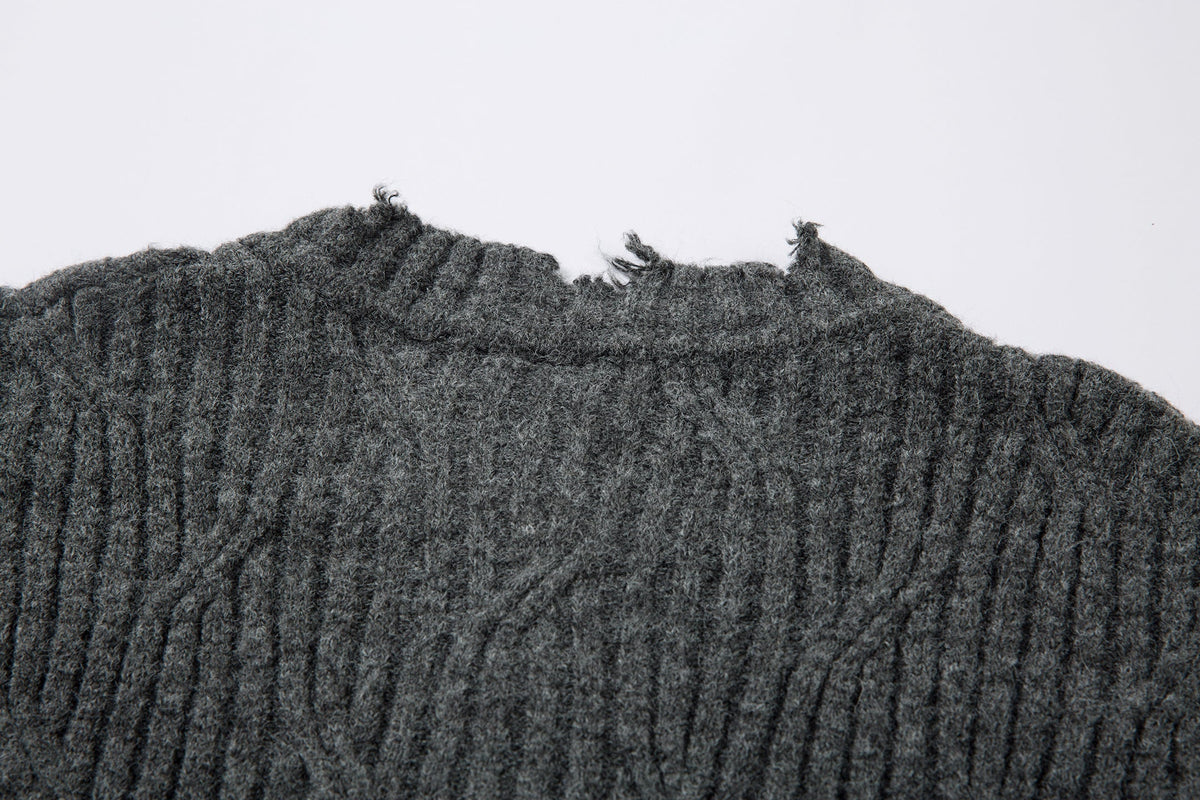 Madxmarx Distressed Ribbed Henley Knit
