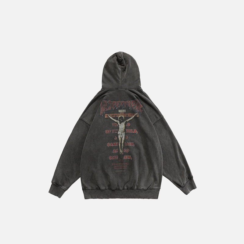 Sweat à capuche délavé Crucifix