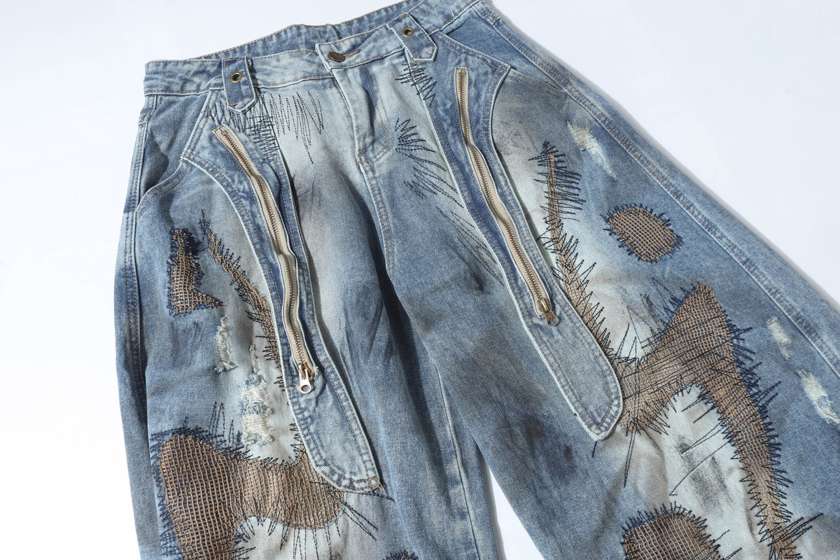 Pantalon en jean patchwork effet vieilli Madxmarx