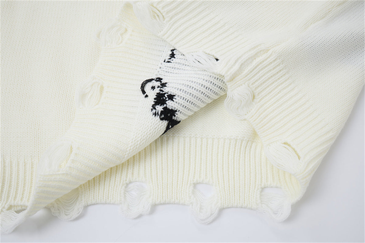 Madxmarx Distressed Cross Knit Sweater
