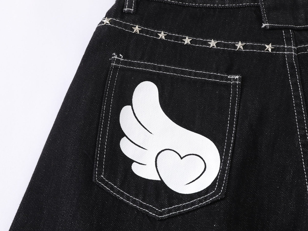 Madxmarx “Angel Wing Wide-Leg Denim Jeans”