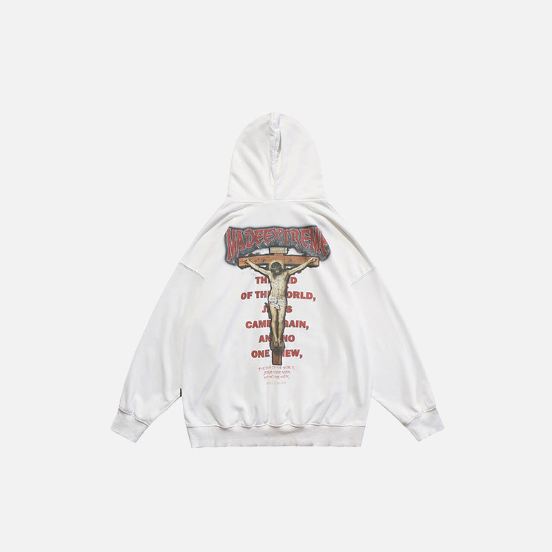Sweat à capuche délavé Crucifix