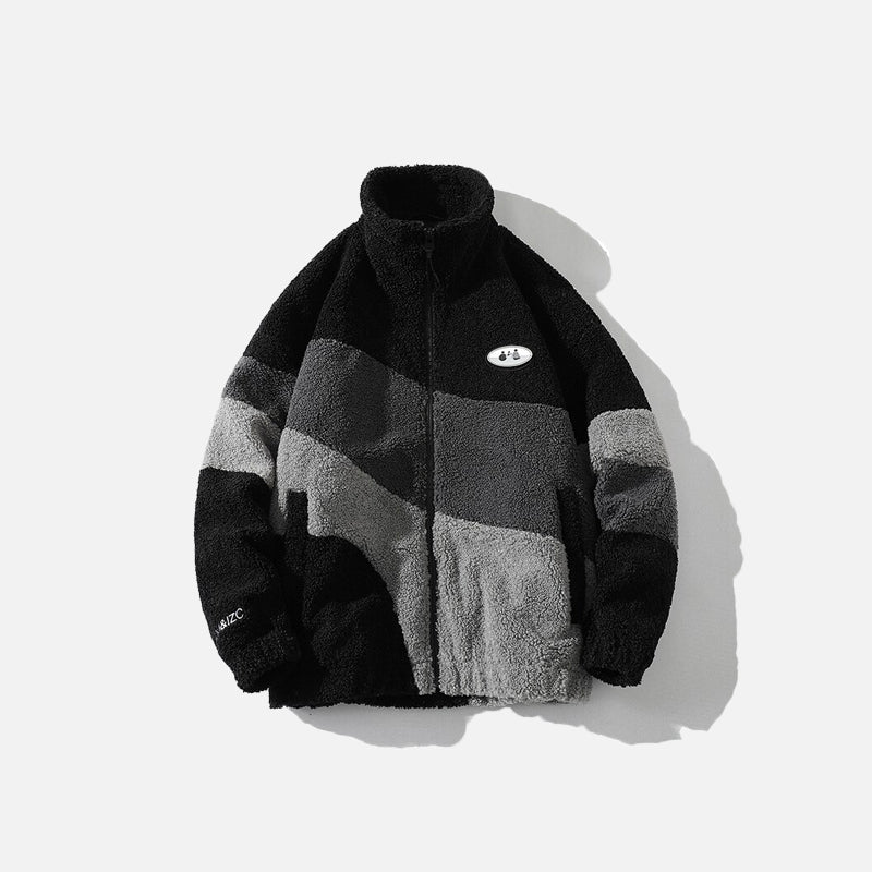 Splicing Contrast Lambs Wool Coat