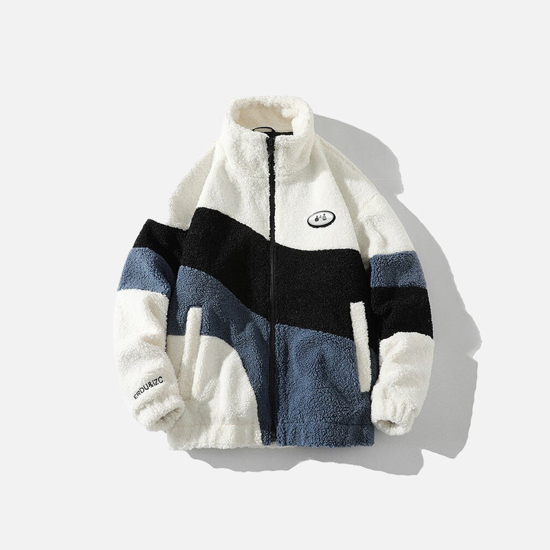 Splicing Contrast Lambs Wool Coat