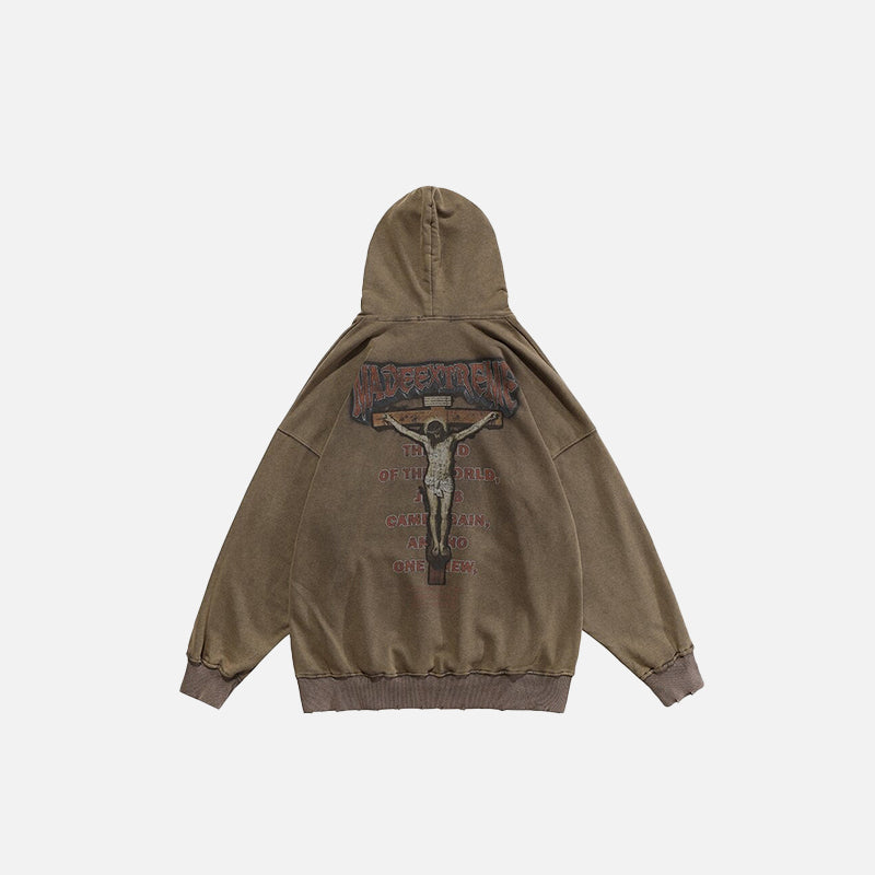 Sweat à capuche délavé Crucifix