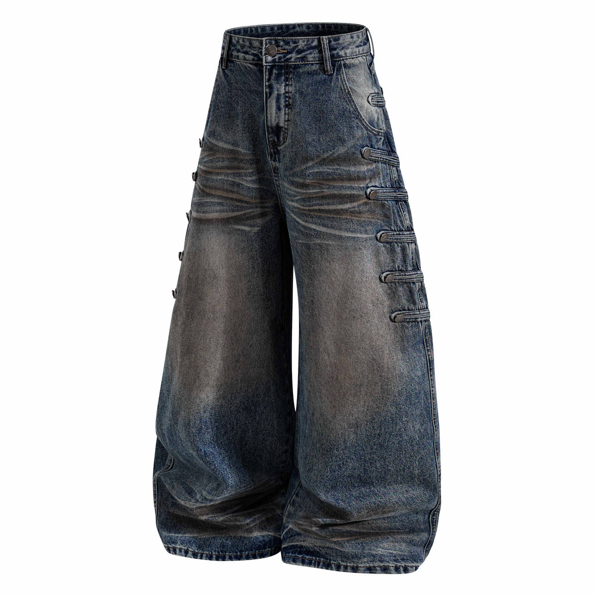 Madxmarx Washed Button-Detail Baggy Jeans