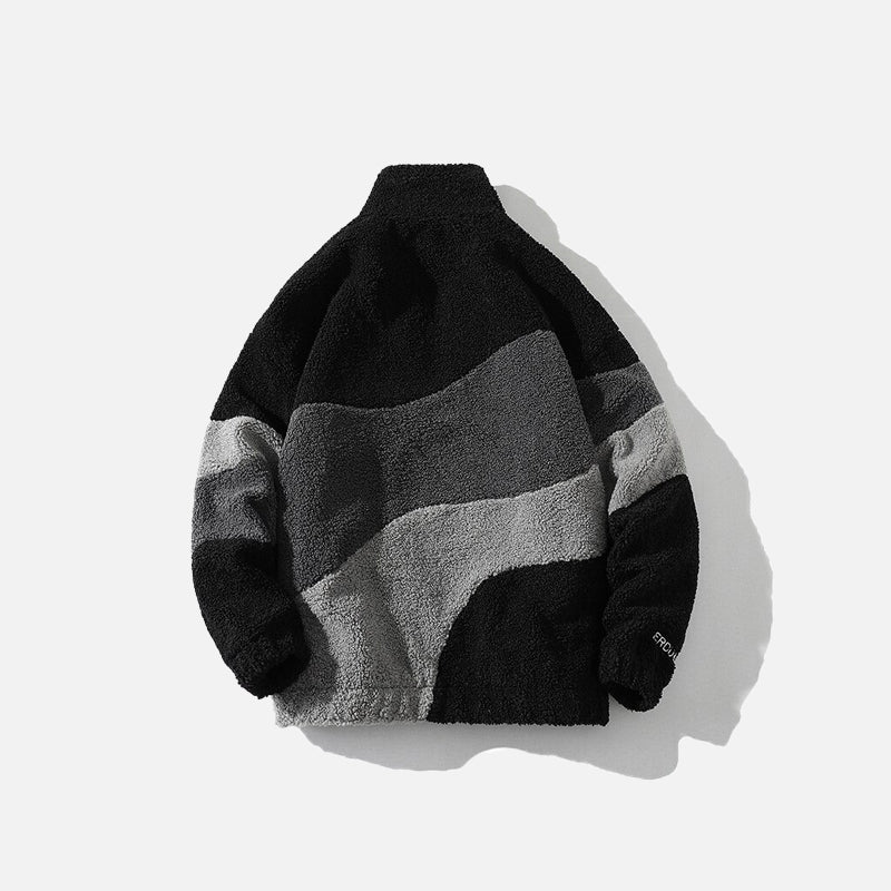 Splicing Contrast Lambs Wool Coat
