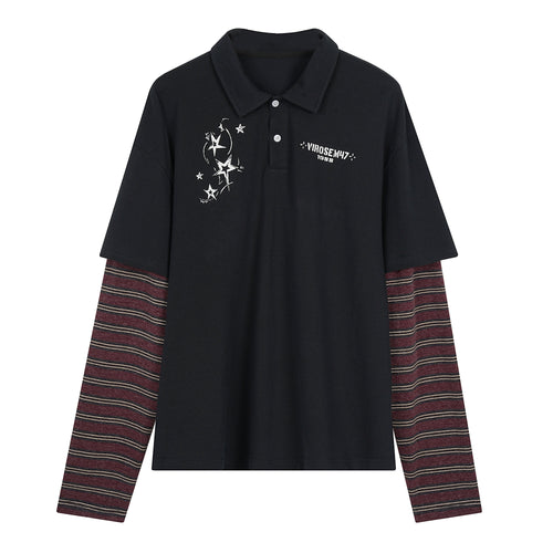 Madxmarx Lagenlook-Poloshirt mit Sternenmuster - M / Schwarz
