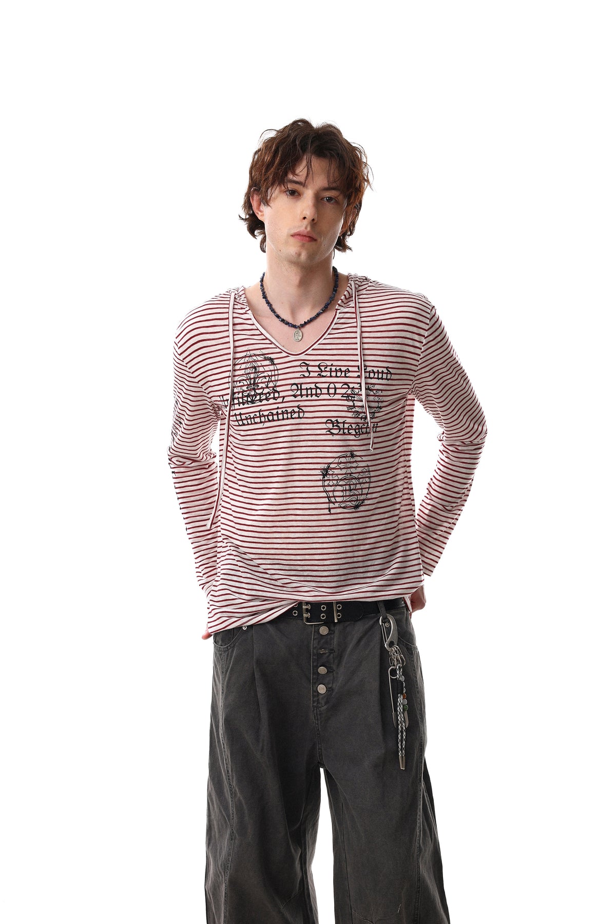 Madxmarx Striped Graphic Hooded Long Sleeve Tee