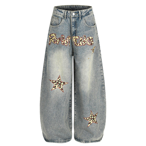 Madxmarx Leopard Star Wide-Leg Jeans - XS / Blue
