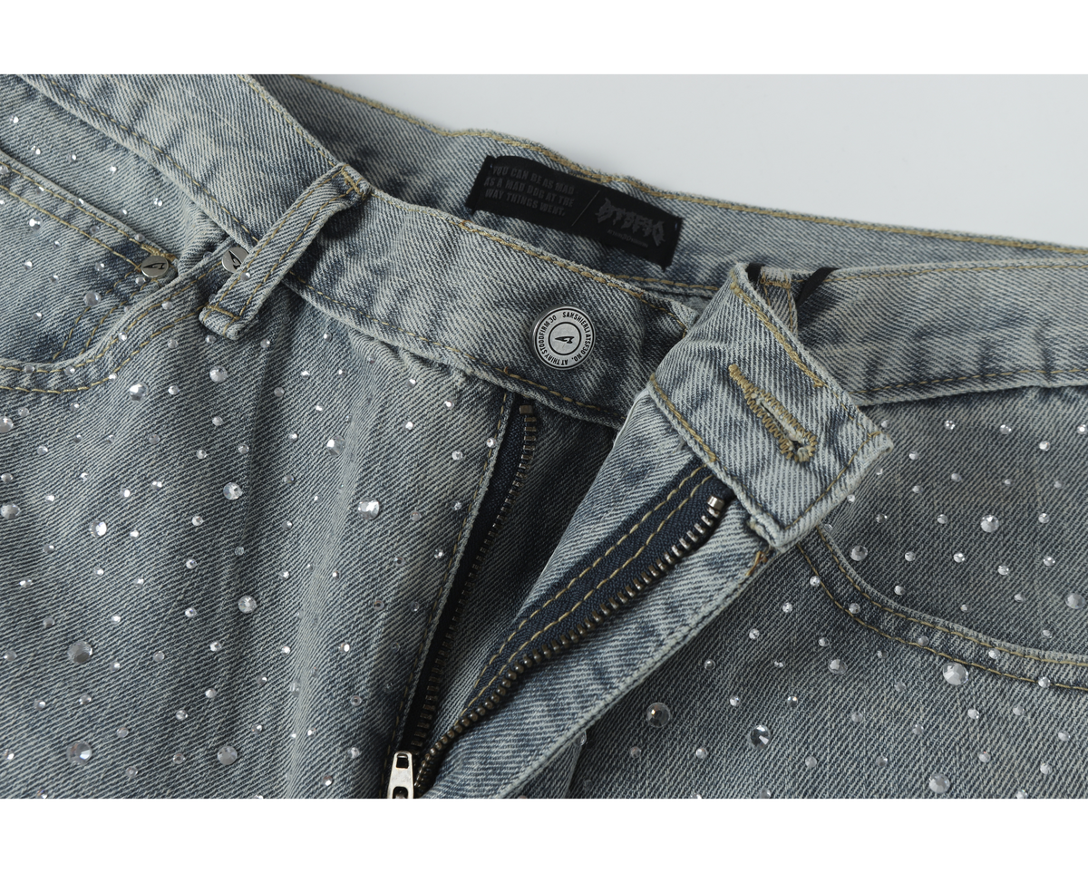Calça Jeans Wide-Leg Madxmarx Lavagem Clara com Strass