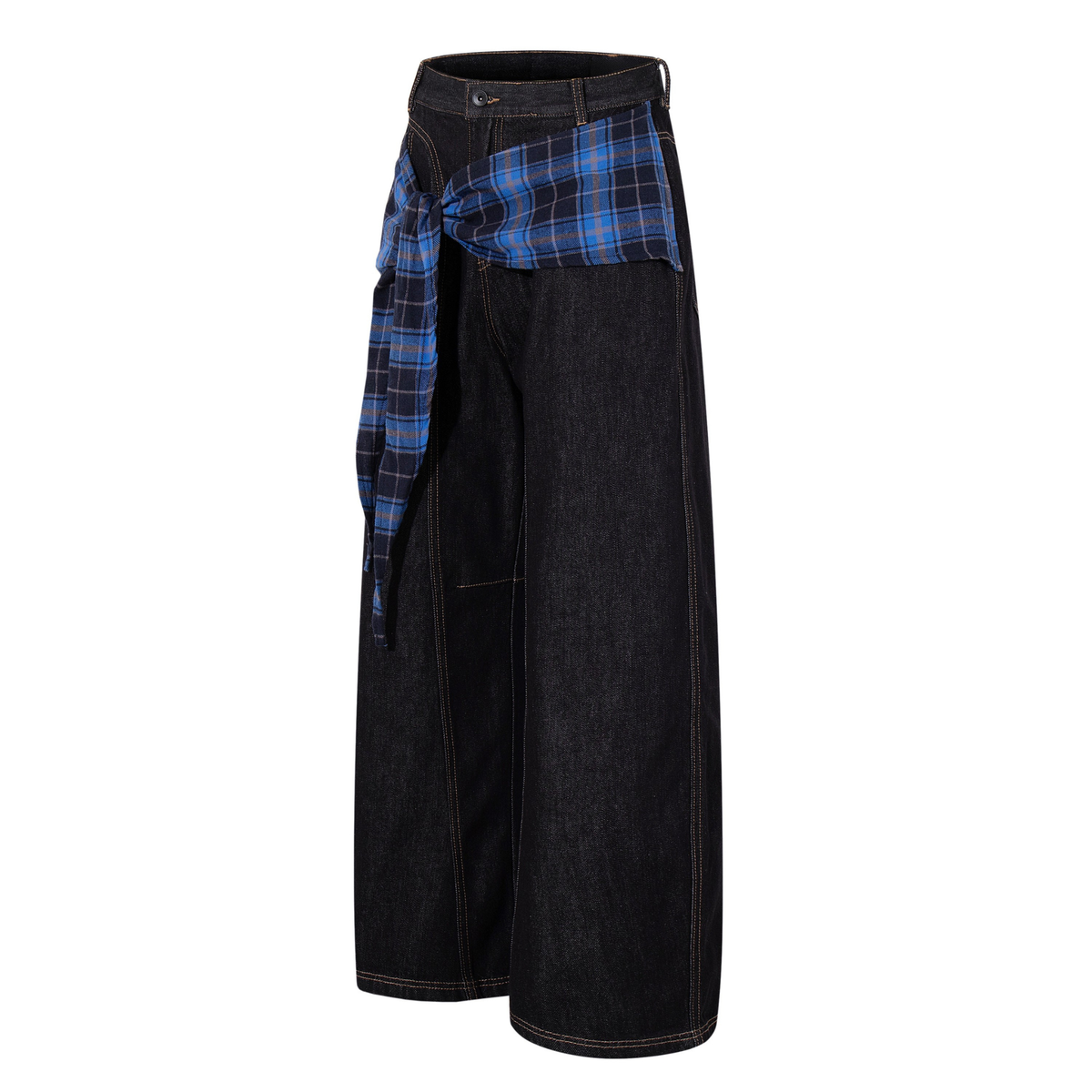 Madxmarx Plaid-Panel Wide-Leg Denim