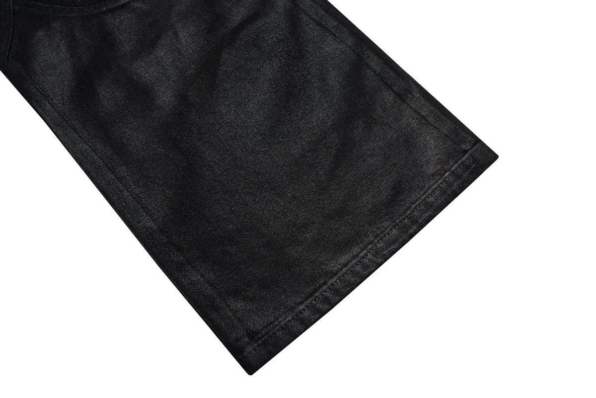 Pantalon en jean et cuir à surpiqûres incurvées Madxmarx