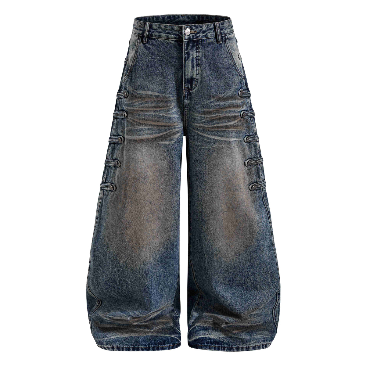 Madxmarx Washed Button-Detail Baggy Jeans